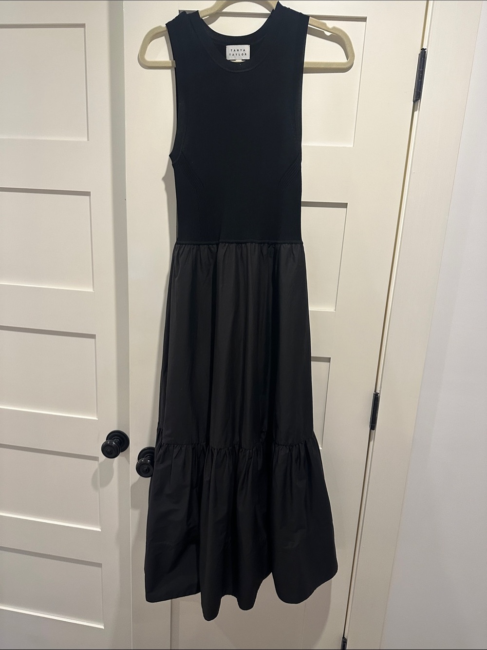 Tanya Taylor Black Sleeveless Tiered Midi Dress